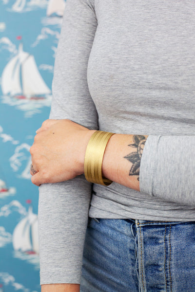 Brass Bracelet Herringbone (Wide)
