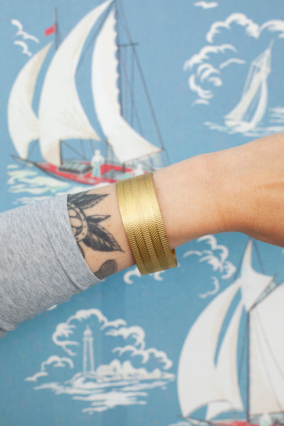 Brass Bracelet Herringbone (Wide)