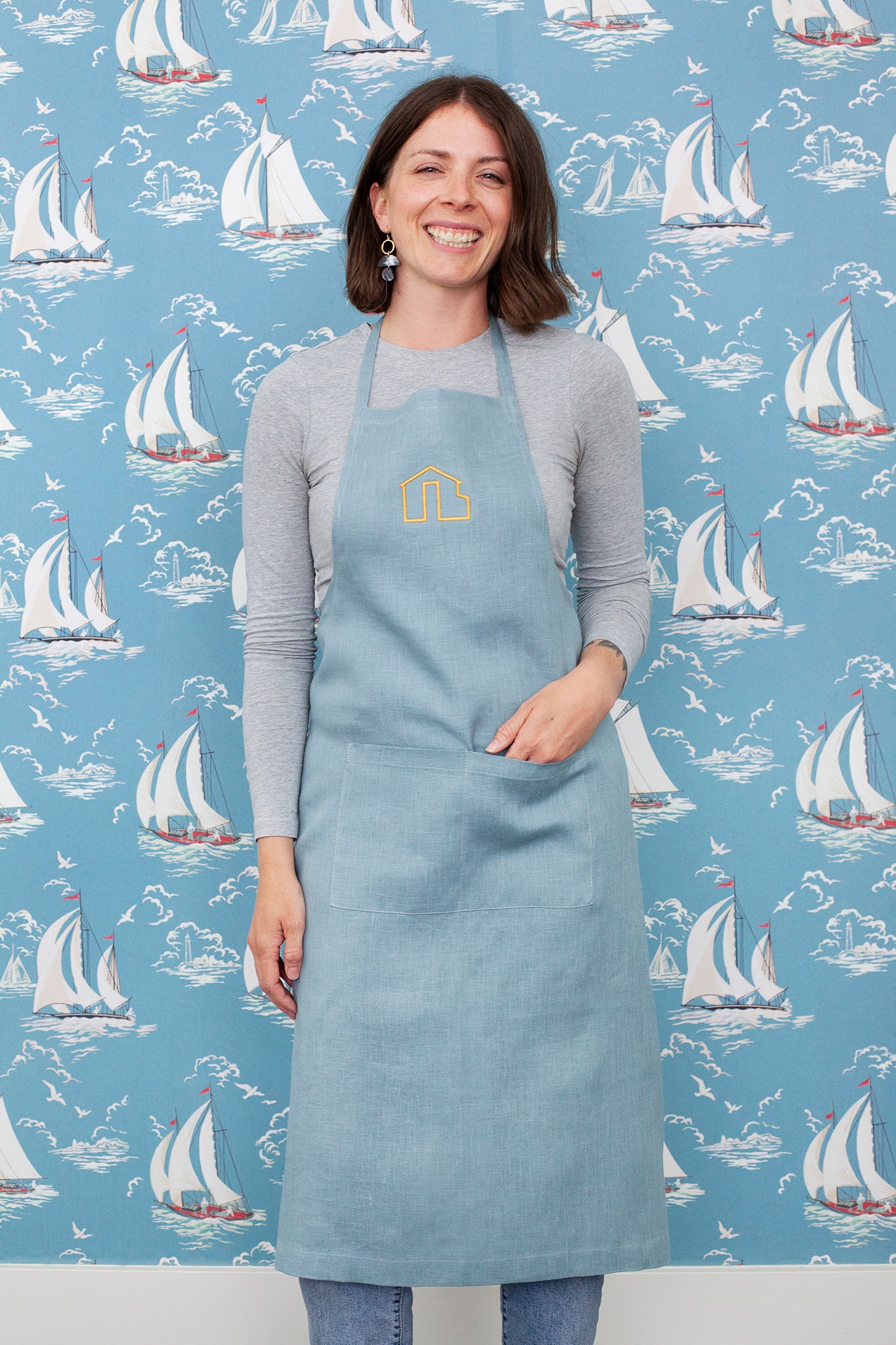 Linen Full Apron Grey