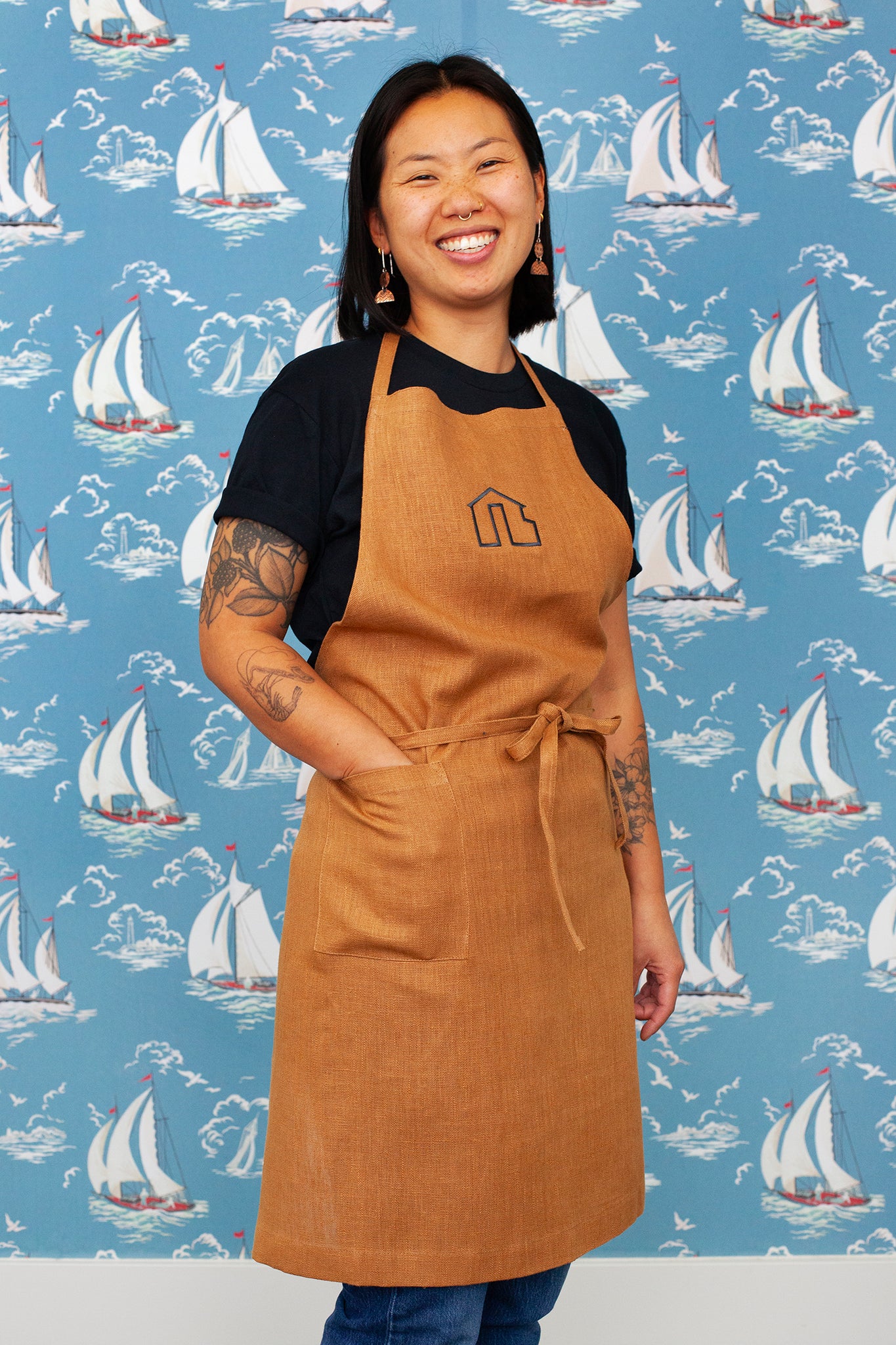 Linen Full Apron Ochre